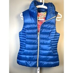 Lilly Pulitzer Allie Packable Puffer Vest Small Down Filled Zip Up Blue Floral